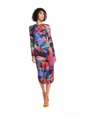 Vince Camuto | Multicolor Long Sleeve Midi Dress - Vibrant Abstract Print